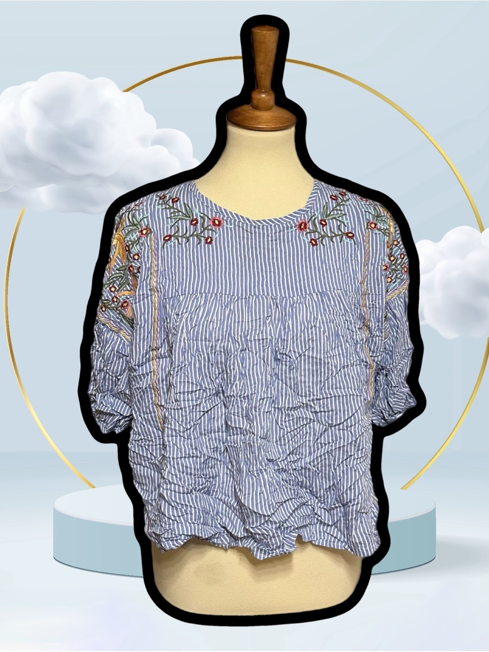 🌈 Beautiful Striped Bird Embroidered Top